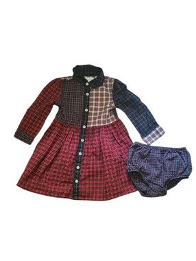 Ralph Lauren Patchwork Multicolor Plaid Button-Front Shirt Dress & Diaper Cover